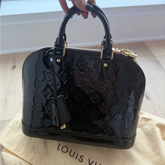 Louis Vuitton Black Patent Vernis Alma Satchel with Gold Hardware - Picture 2 of 5